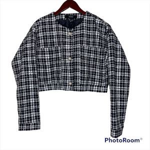 Forever 21 Blazer Cropped Tweed Plaid Small